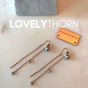 SAMANTHA WILLS // ltd ed black pearl rose gold threader chain dangle earrings